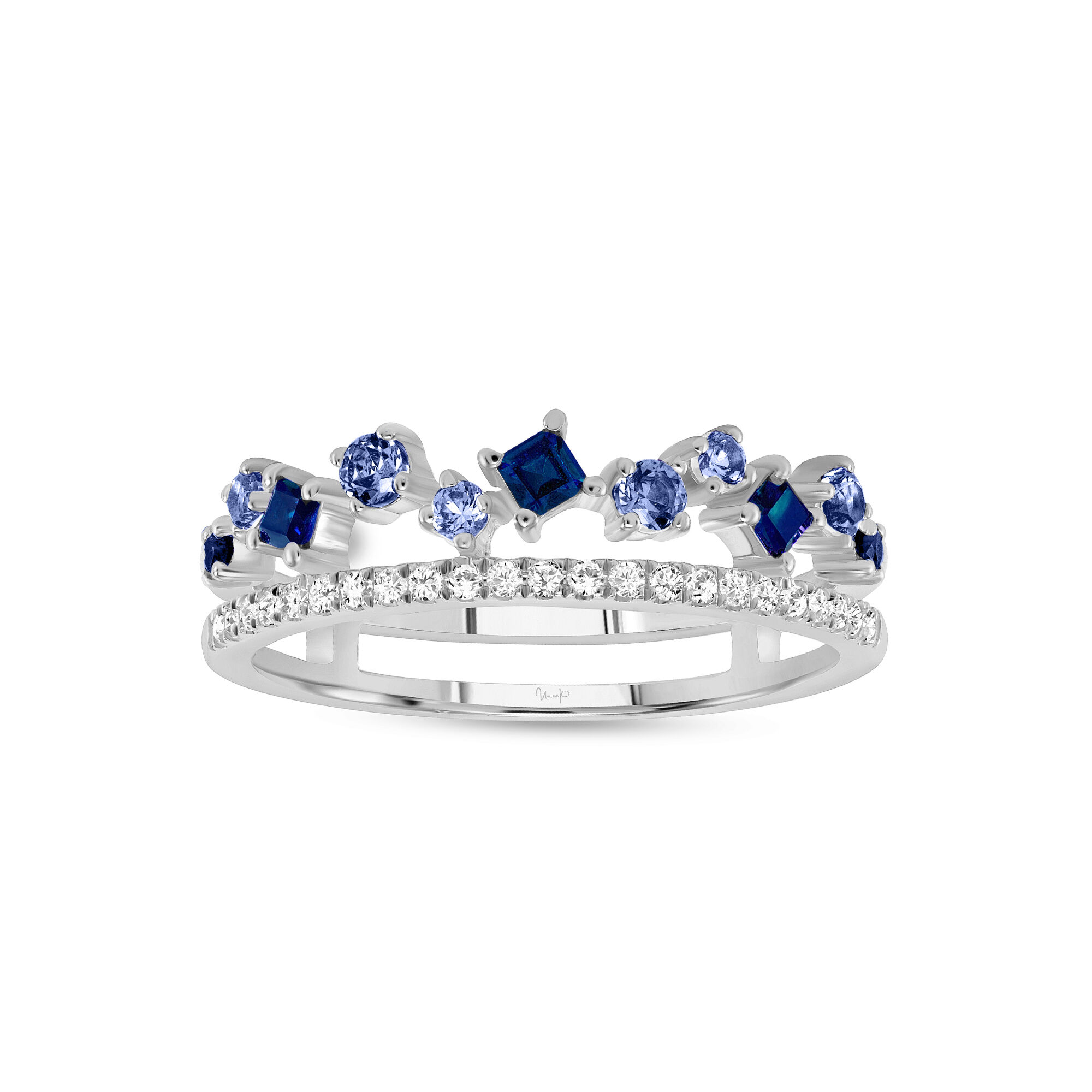 White Gold Ring with Diamonds and Blue Sapphire Uneek